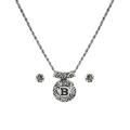 Roman Silvertone Initial 'B' Antiqued Dome Disc Necklace and Earring Set