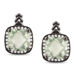Silver Green Amethyst and 1/5ct TDW Diamond Earrings (G-H, I3)