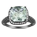 Sterling Silver Green Amethyst and 1/6ct TDW Diamond Ring (G-H, I2-I3)