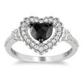 10k White Gold 1ct TDW Black and White Diamond Heart Ring (G-H, I2-I3)