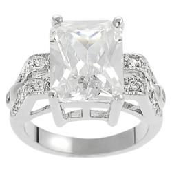 Journee Collection Silvertone Emerald-cut Cubic Zirconia Ring