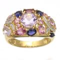 14k Yellow Gold Multi-gemstone and 1/10ct TDW Diamond Ring (H-I, I2)