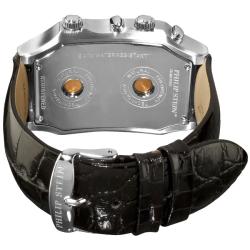 Philip Stein Men's 'Signature' Black Strap Dual Time Chronograph Watch