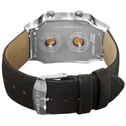 Philip Stein Men's 'Signature' Black Leather Strap Dual Time Watch