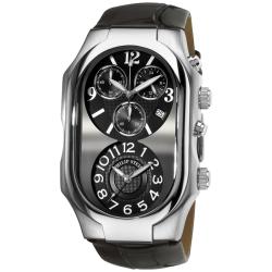Philip Stein Men's 'Signature' Black Strap Dual Time Chronograph Watch