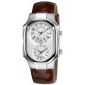 Philip Stein Men's 'Signature' Chocolate Leather Strap Dual Time Watch