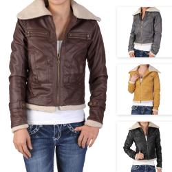 Ci Sono by Journee Junior's Wool Accent Faux Leather Zippered Jacket