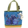 Laurel Burch Medium Indigo Cat Zipper Tote (10 x 3 x 8.5)