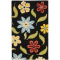 Handmade Blossom Black Wool Rug (2'6 x 4')