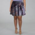 INES Collection Women's Plus Size Purple Floral Print Chiffon Flared Mini Skirt