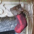 Christmas Burgundy Stocking with Mink Fur Cuff by Selections by Chaumont