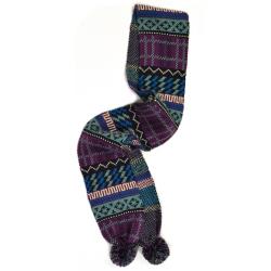 Muk Luks Girl's Plaid Fairisle Pom Scarf