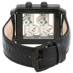 Akribos XXIV Men's Dual Time Mechanical Skeleton Strap Watch