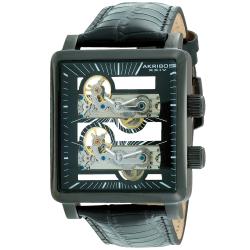 Akribos XXIV Men's Dual Time Mechanical Skeleton Strap Watch