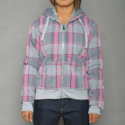 Level Sportswear Women's Grey/Pink Plaid Hoodie Jacket 