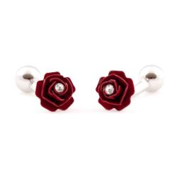 Cuff Daddy Silvertone Clear Crystal Rose Cuff Links