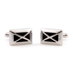Cuff Daddy Silvertone Black 'X' Cuff Links