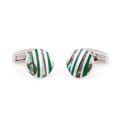 Cuff Daddy Silvertone Jade and Abalone Cuff Links
