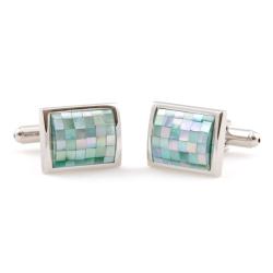 Cuff Daddy Silvertone Green Mother of Pearl Mosaic Cuff Links