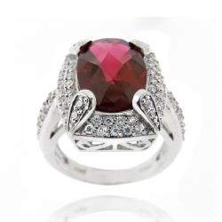Glitzy Rocks Rhodium-plated Lab-created Ruby and Cubic Zirconia Ring