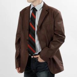United Face Men's Vintage Brown Leather 3-button Blazer Jacket