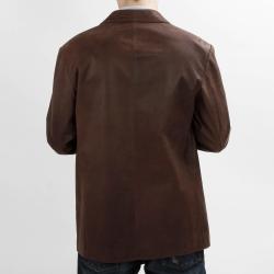 United Face Men's Vintage Brown Leather 3-button Blazer Jacket