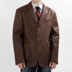 United Face Men's Vintage Brown Leather 3-button Blazer Jacket