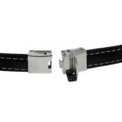 Two-tone Stainless Steel Men's Black Leather ID Bracelet