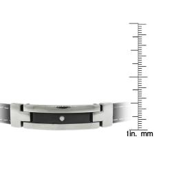 Two-tone Stainless Steel Men's Black Leather ID Bracelet