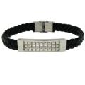 Moise Silvertone Men's Black Leather Bracelet