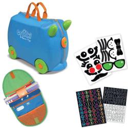 Melissa and Doug Trunki Terrance Blue Kids Carry-On Luggage w/ Saddle Bag/Sticker Set