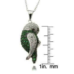 Gem Jolie Silvertone Green and Clear Cubic Zirconia Parrot Necklace
