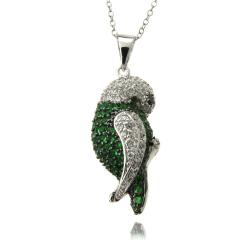 Gem Jolie Silvertone Green and Clear Cubic Zirconia Parrot Necklace