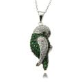 Gem Jolie Silvertone Green and Clear Cubic Zirconia Parrot Necklace