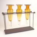Triple Amber Amphora on Iron Stand with Finials Vases