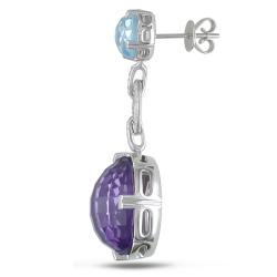 14k White Gold Amethyst, Blue Topaz and 1/4ct TDW Diamond Earrings (G-H, SI1)