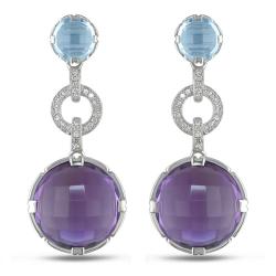 14k White Gold Amethyst, Blue Topaz and 1/4ct TDW Diamond Earrings (G-H, SI1)