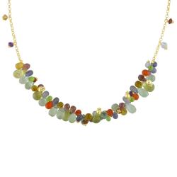 14k Yellow Gold Iolite, Quartz, Peridot and Tourmaline Necklace