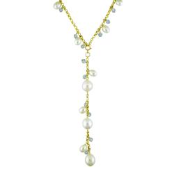 14k Yellow Gold Blue Topaz and Freshwater Pearl Necklace (5-9mm)