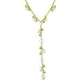 14k Yellow Gold Peridot and Freshwater Pearl Necklace (5-9mm)