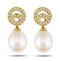 14k Yellow Gold 1/4ct TDW Freshwater Rice Pearl Dangle Earrings (G-H, SI1) (11-12 mm)