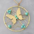 Goldtone Turquoise Accent Butterfly Mesh Necklace (Thailand)