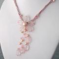 Rose Quartz Silk Thread Flower Necklace (3-5 mm)(Thailand)