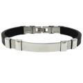 Stainless Steel and Black Leather Classic Men's ID Bracelet