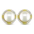 18k Gold Mabe Pearl and 1 3/5ct TDW Diamond Earrings (G-H, SI1-SI2) (16 mm)