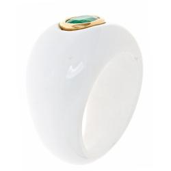 Dyach 14k Yellow Gold Zambian Emerald and White Agate Ring