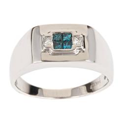 Dyach 14k White Gold Men's 3/8ct TDW Blue and White Diamond Ring (H-I, I1-I2)