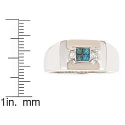 Dyach 14k White Gold Men's 3/8ct TDW Blue and White Diamond Ring (H-I, I1-I2)
