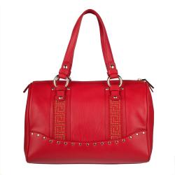 Versace Red Leather Studded Bowler Bag