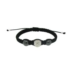 Silver Hematite and White Crystal Black Bracelet